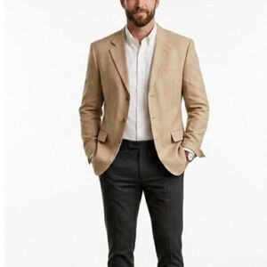 VTG Rogue Men's Tan Featherweight 100% Silk 3 Button Front Suit Jacket Size 42L